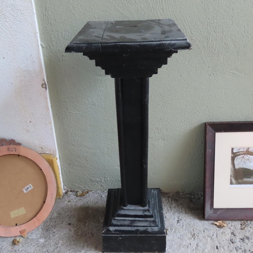 883 - Antique Pedestal Form Stand Tapering Support Above Recessed Square Form Base Approximately 30 Inches... 