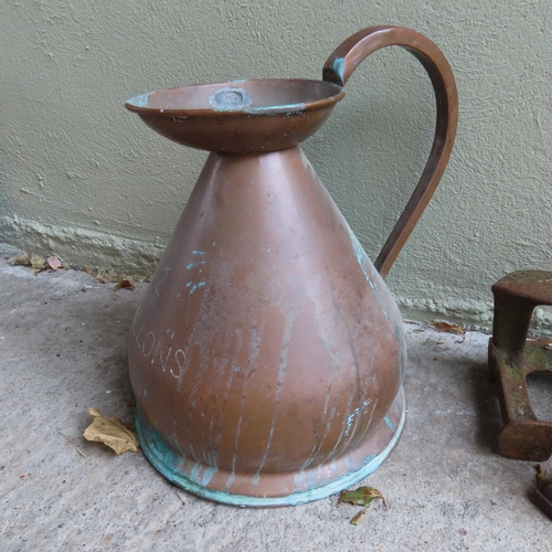 885 - Antique Two Gallon Copper Measuring Jug with Original Seal Shaped Form Handle