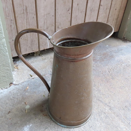 887 - Large Old Copper Pouring Jug Shaped Form Handle Approximately 21 Inches High