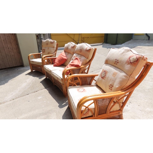 888 - Three Piece Bergere Upholstered Suite Two Seater Settee and Two Armchairs Good Condition