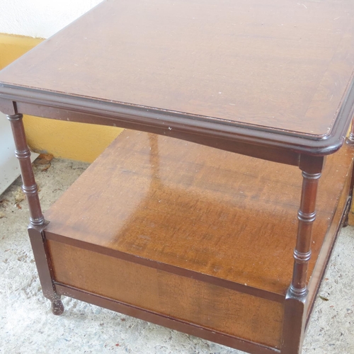 896 - Mahogany Two Tier Occasional Table Turned Corner Supports Approximately 20 Inches Square x 22 Inches... 