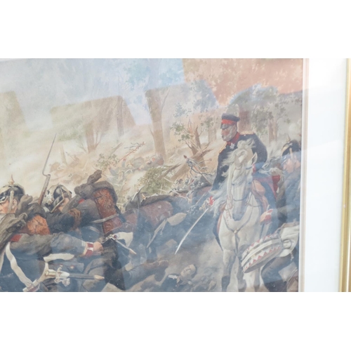 898 - Antique Military Engraving The Charge Approximately 16 Inches High x 28 Inches Wide