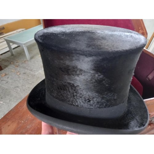 899 - Old Silk Top Hat in Fitted Leather Carry Case