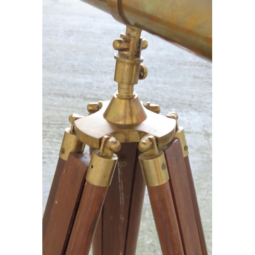 904 - Brass Bound Telescope on Hardwood Tripod Stand Extends to Approximately 6ft High