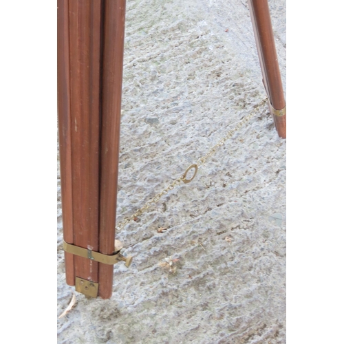 904 - Brass Bound Telescope on Hardwood Tripod Stand Extends to Approximately 6ft High