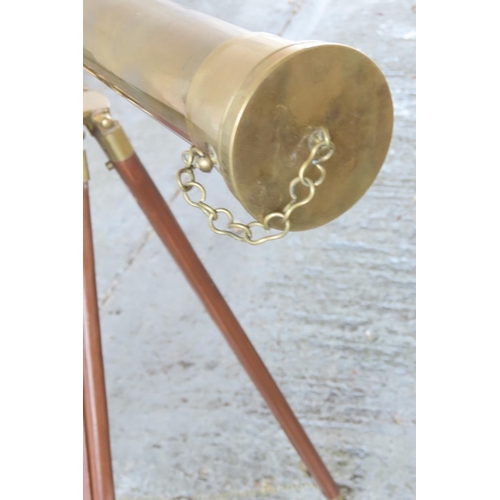 904 - Brass Bound Telescope on Hardwood Tripod Stand Extends to Approximately 6ft High