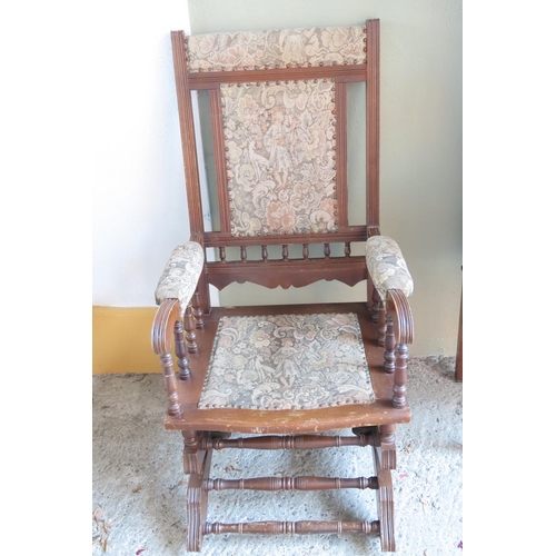 906 - Rocking Chair Edwardian Inset Upholstered Panels and Arm Rests Working Order