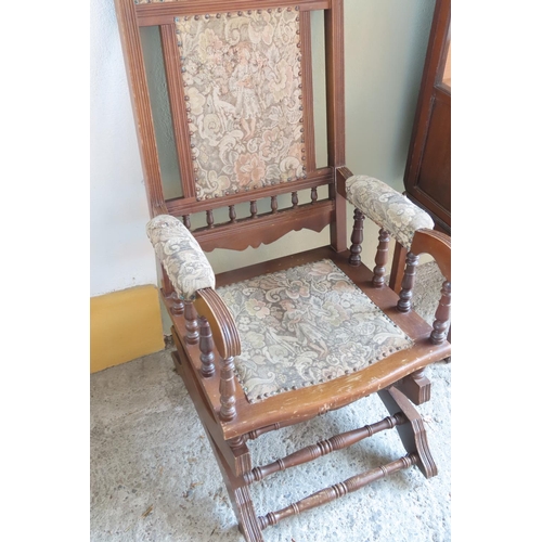 906 - Rocking Chair Edwardian Inset Upholstered Panels and Arm Rests Working Order