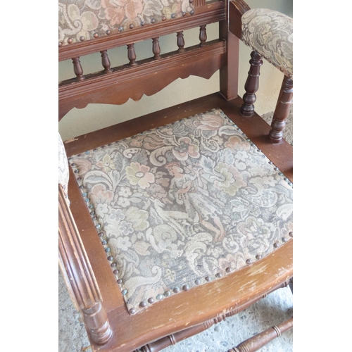 906 - Rocking Chair Edwardian Inset Upholstered Panels and Arm Rests Working Order