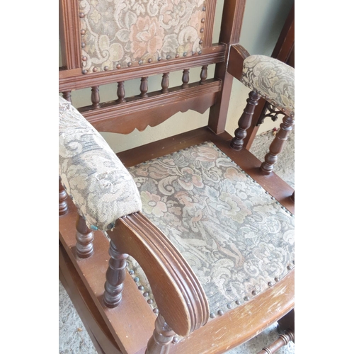 906 - Rocking Chair Edwardian Inset Upholstered Panels and Arm Rests Working Order