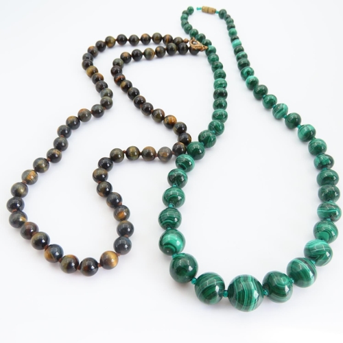 91 - Malachite and Tigers Eye Graduated Form Necklace 38cm Long