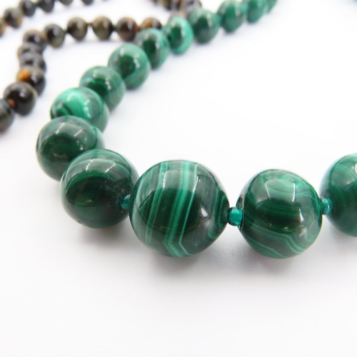 91 - Malachite and Tigers Eye Graduated Form Necklace 38cm Long