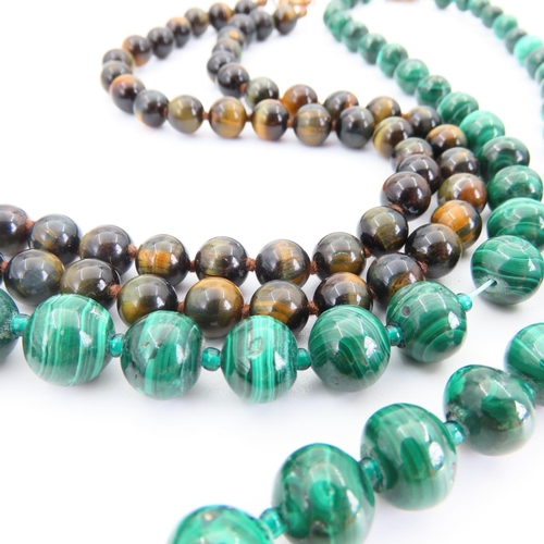 91 - Malachite and Tigers Eye Graduated Form Necklace 38cm Long