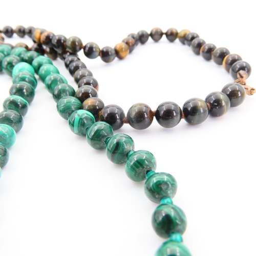 91 - Malachite and Tigers Eye Graduated Form Necklace 38cm Long