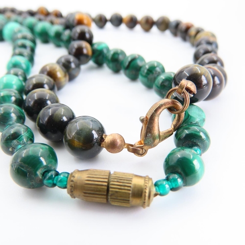 91 - Malachite and Tigers Eye Graduated Form Necklace 38cm Long