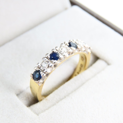 93 - Sapphire and Diamond Ladies Three Stone Ring Mounted on 18 Carat Yellow Gold Band Platinum Set Size ... 