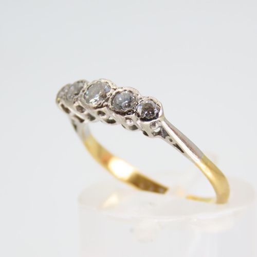 99 - Diamond Five Stone Ring Mounted on 18 Carat Yellow Gold Band Platinum Set Ring Size L