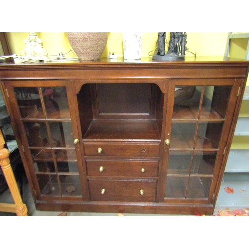 891 - Mahogany Floor Cabinet Restrained Form Glazed Doors Approximately 5ft 6 Inches Wide x 42 Inches High