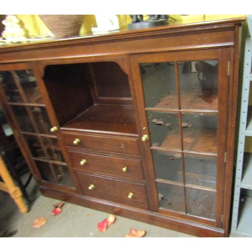 891 - Mahogany Floor Cabinet Restrained Form Glazed Doors Approximately 5ft 6 Inches Wide x 42 Inches High