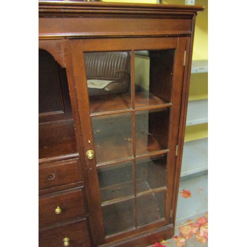 891 - Mahogany Floor Cabinet Restrained Form Glazed Doors Approximately 5ft 6 Inches Wide x 42 Inches High