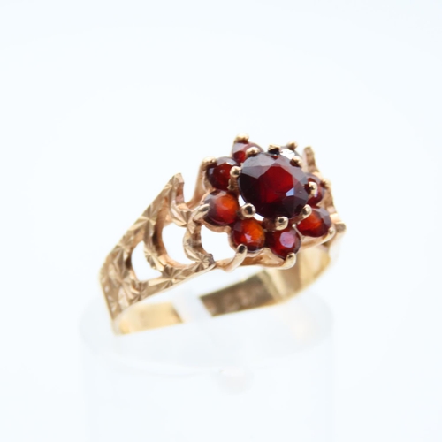 10 - Red Garnet Set Cluster Ring Mounted on 9 Carat Yellow Gold Band Size L