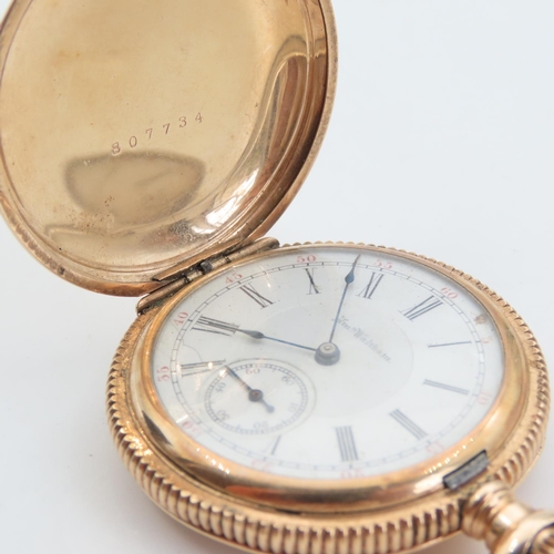 100 - Walton Full Hunter Pocket Watch Filled Gold Case Dial 4cm Diameter