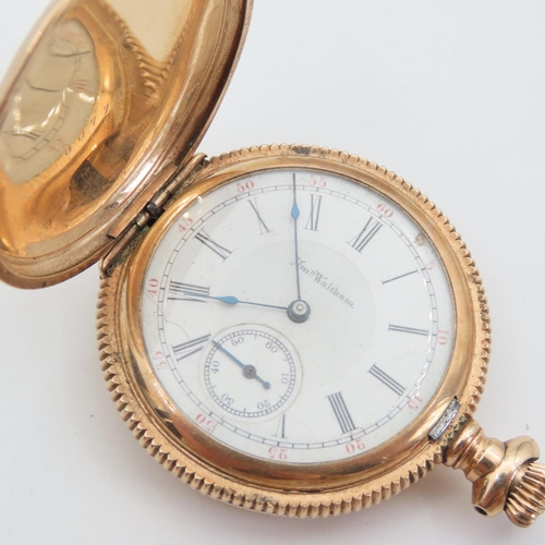 100 - Walton Full Hunter Pocket Watch Filled Gold Case Dial 4cm Diameter