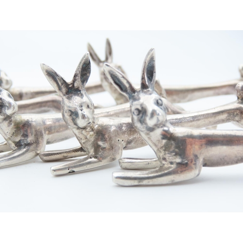 103 - Set of Six Silver Hare Motif Knife Rests Each 9cm Long