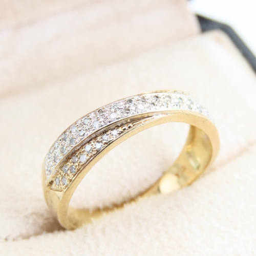 108 - 14 Carat Yellow and White Gold Twin Band Diamond Set Ring Size V