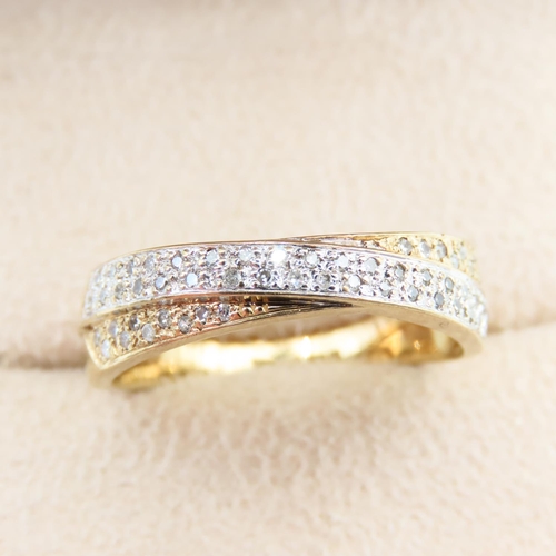 108 - 14 Carat Yellow and White Gold Twin Band Diamond Set Ring Size V