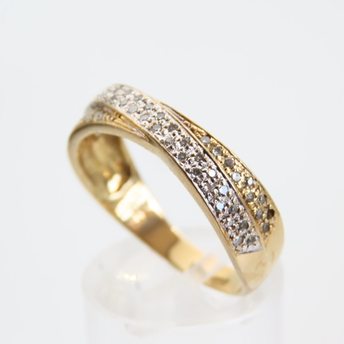 108 - 14 Carat Yellow and White Gold Twin Band Diamond Set Ring Size V