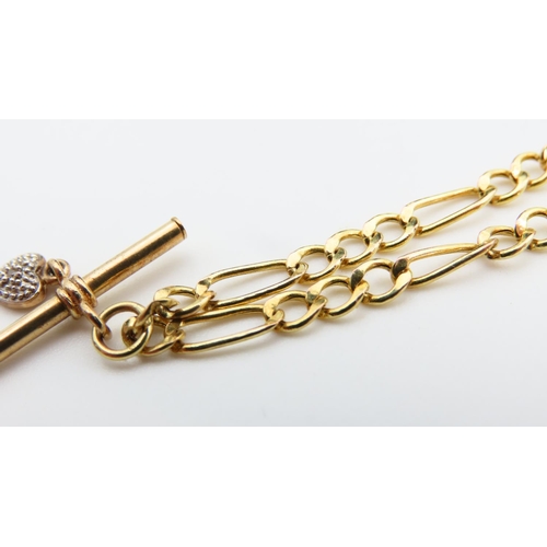 110 - 9 Carat Yellow Gold T-Bar Ladies Bracelet with Heart Motif Locket Bracelet 18cm Long