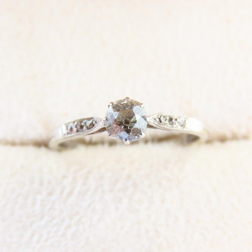 111 - Diamond Solitaire Ring Mounted on 9 Carat White Gold with Further Diamond Set Shoulders Diamonds App... 