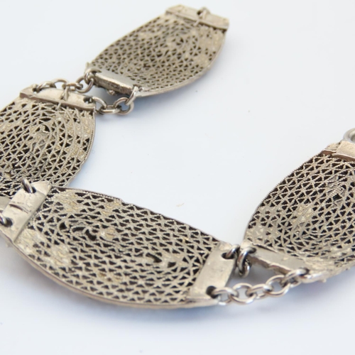 124 - Silver Ladies Panel Bracelet Floral Motifs 20cm Long