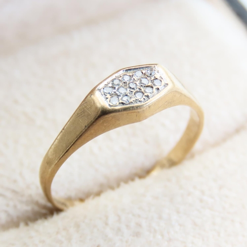 Diamond Panel Set Ladies Cluster Ring Mounted on 9 Carat Yellow Gold Band Ring Size Q