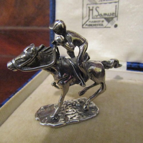 Silver Horse and Jockey Figure Approximately 4cm Wide