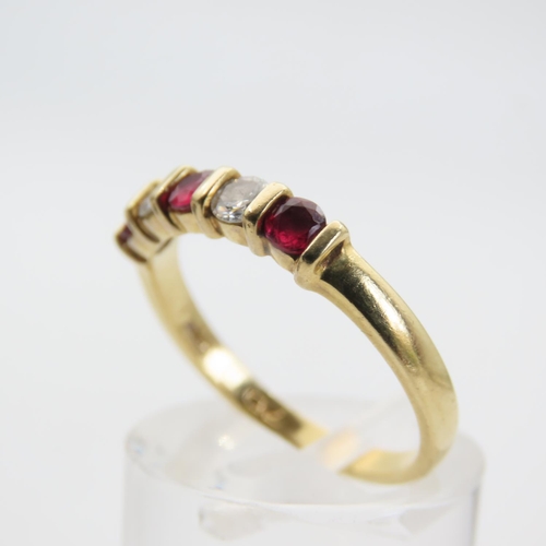 27 - Ruby and Diamond Three Stone Ring Mounted on 18 Carat Yellow Gold Band Size O