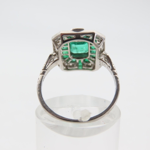 3 - Emerald and Diamond Platinum Set Ladies Ring Mounted on Platinum Band Size N Emeralds of Fine Even C... 