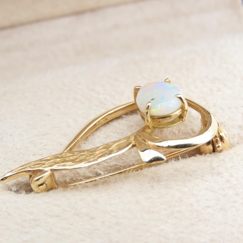 33 - Opal Four Claw Set 18 Carat Yellow Gold Brooch 3cm Wide