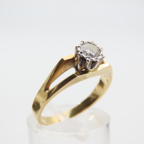 38 - Diamond Solitaire Ring Mounted on 18 Carat Yellow Gold Band Twin Shank Size O and a Half