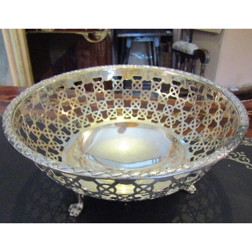 Silver Circular Form Bread Basket Shaped Supports Attractively Detailed Approximately 9 Inches Diameter