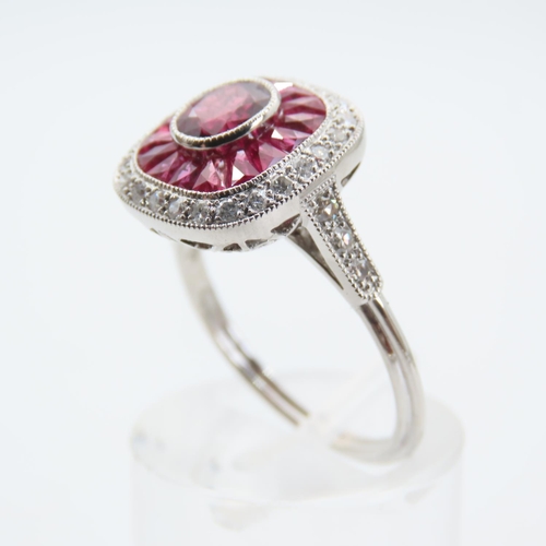 5 - Ruby and Diamond Panel Set Ladies Ring Mounted on Platinum Band Size M and a Half