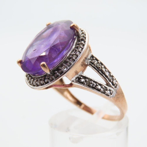 50 - Amethyst and Diamond Centerstone Ring Four Claw Set Further Diamonds to Shoulders Mounted on 9 Carat... 