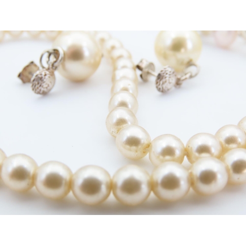 532 - Pearl Single Strand Necklace Silver Clasp with Two Silver Mounted Pearl Earrings