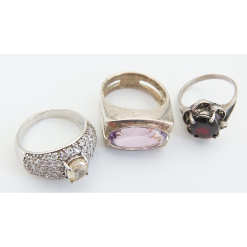 544 - Three Silver Gem Set Rings One Vintage Example