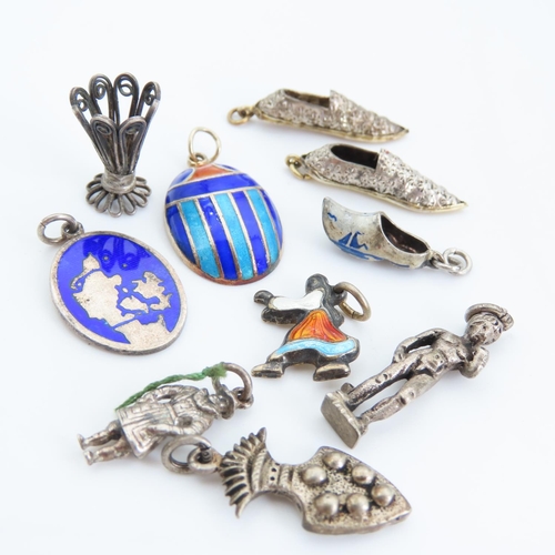 547 - Various Silver Charms Some Enamel Decorated Quantity as Photographed