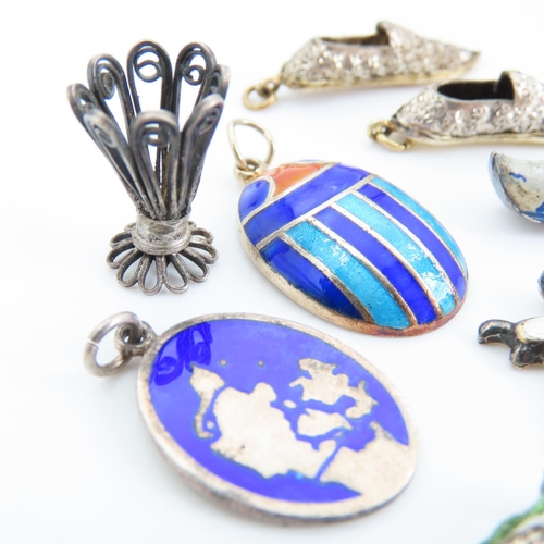 547 - Various Silver Charms Some Enamel Decorated Quantity as Photographed