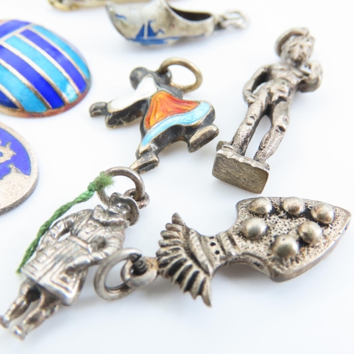 547 - Various Silver Charms Some Enamel Decorated Quantity as Photographed