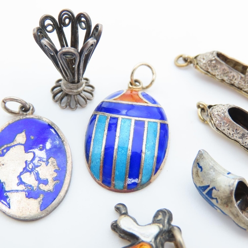 547 - Various Silver Charms Some Enamel Decorated Quantity as Photographed