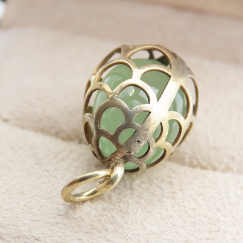 58 - Russian Silver Gilt Green Chalcedony Egg Form Pendant 3cm High